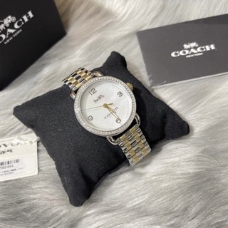 (ผ่อน0%) COACH รุ่น 14502484  นาฬิกาผู้หญิง Coach Delancey Womens Watch หน้าปัดกลม ล้อมคริสตัล 36 มม. สแตนเลส เงินทอง