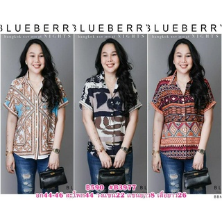 (อก46) B3977 BLUEBERRY NIGHTS เสื้อเชิ้ตแขนสั้น ผ้าโพลิเอสเตอร์เบลนด์เนื้อนุ่มพิมพ์ลายทั้งตัวสีสันสดใส