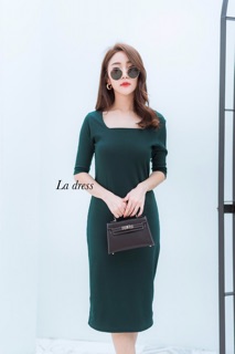 La dress  เดรส คอเหลี่ยม แขนศอก ฟรีไซส์ CARDIGAN_NISTA​