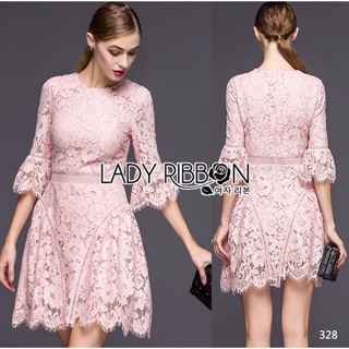 🎀 Lady Ribbons Made 🎀  ady Lindsay Feminine Chic Baby Pink Lace Dress เดรสผ้าลูกไม้สีชมพูสุดหวาน