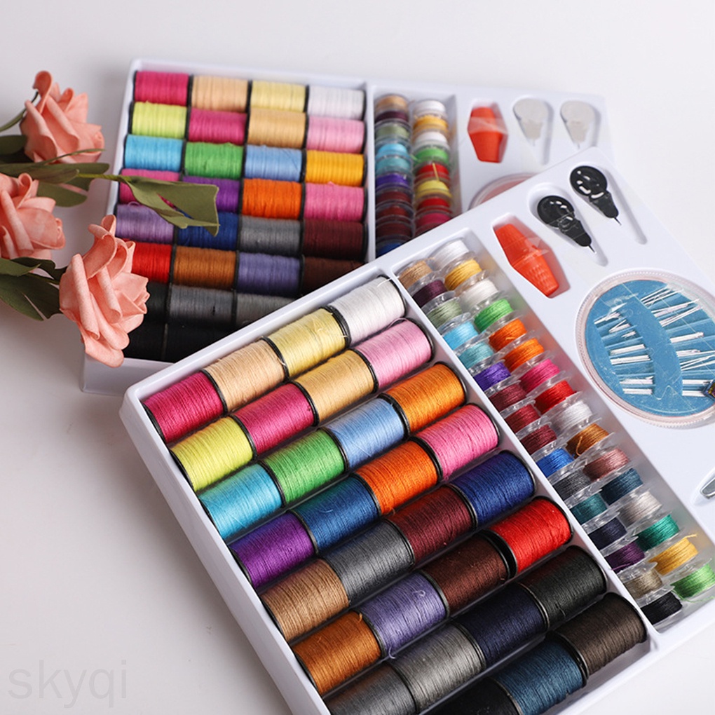 ด้ายเย็บผ้า พร้อมด้ายหลายสี 64 สี ด้ายเย็บผ้า วีนัส ชุด สี เข็ม ชุดกล่องเครื่องมือ Diy ชุดเครื่องมือเย็บผ้ากล่องเข็มถัก Skyqi