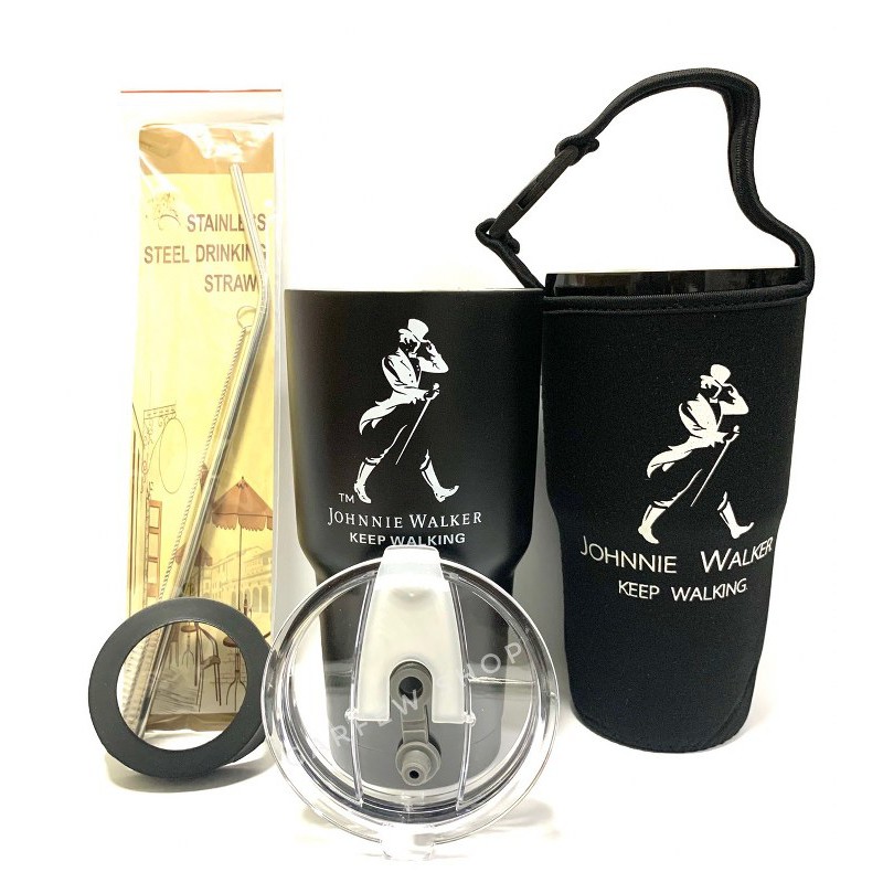 แก้วเก็บอุณหภูมิ ร้อน-เย็น แก้วเยติ ลาย Johnie Walker จอห์นนี่ วอล์คเกอร์ สีดำ ฟรี!!. หลอดสแตนเลส แล