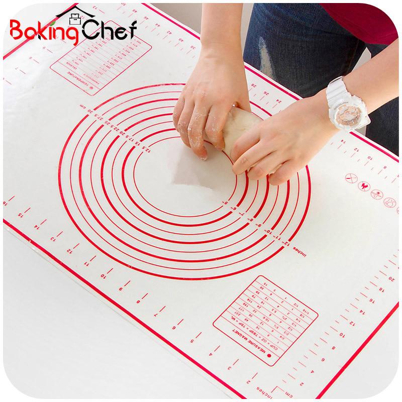 BAKINGCHEF แผ่นซิลิโคน รองนวดแป้ง มีเส้นวัดขนาดแป้ง สำหรับทำพิซซ่า พาสต้า