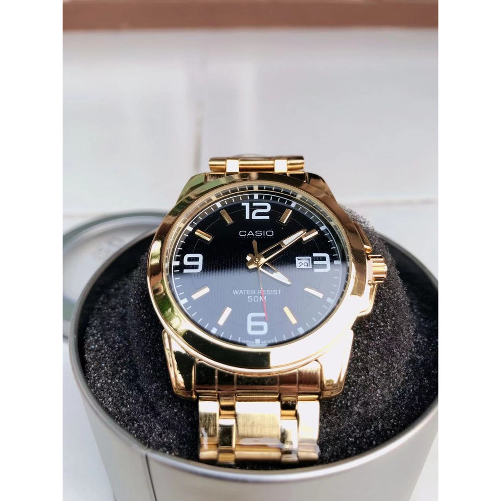 (NEW)Spot goodsกำลังส่งความเร็ว Casio นาฬิกาข้อมือผู้ชาย สายสแตนเลส หน้าปัดดำ รุ่น MTP-1314D-1AV-100% 5Xbp