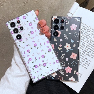 เคสโทรศัพท์มือถือแบบนิ่ม TPU ใส แต่งกลิตเตอร์ ลายดอกไม้น่ารัก สําหรับ Samsung Galaxy S22 Ultra S21 Plus S20 FE A73 A53 A33 5G A23 A13 M32 M23 A72 A52 A32 A22