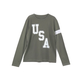 เสื้อยืดแขนยาวสีเขียวพิมพ์ลาย USA ราคา 115 บาทไซส์ L