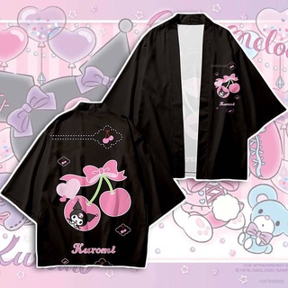 เสื้อคาร์ดิแกนลําลอง ทรงหลวม พิมพ์ลายการ์ตูนอนิเมะ Kuromi My Melody Kimono Haori พลัสไซซ์