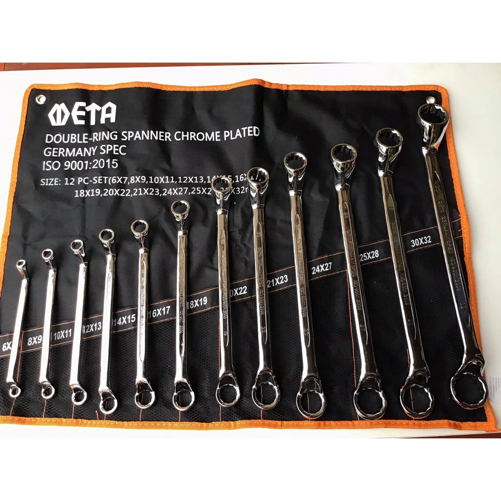 META 12 ตัวชุด ประแจแหวนคู่ คอลึก 75 องศา ประแจแหวนคู่ชุบโครเมียม META ชุด 12 ตัวชุดdrop forged