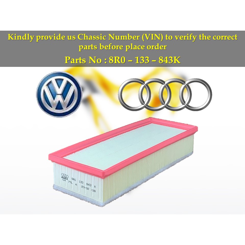Audi - A4 A5 Q5 B8 2.0L กรองอากาศ 8R0-133-843K