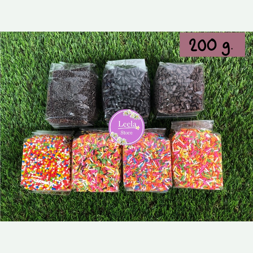 เกล็ดน้ำตาลตกแต่ง ช็อคโกแลต เรนโบว์ มีหลายแบบหลายสี ถุงเล็ก 200g.