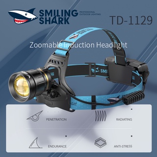 SmilingShark TD-1129 ไฟฉายคาดหัว ไฟหน้าแบบเหนี่ยวนำ ไฟฉายคาดหัวแรงสูง อุปกรณ์แคมป์ปิ้ง XHP160ไฟหน้าโคมไฟ ไฟหน้า LED 2*18650 16-Core ซูมได้สว่างมาก Usb ชาร์จแบบพกพาบ้านไฟฉุกเฉินกลางแจ้งตั้งแคมป์ตกปลาทำงานแสงลาดตระเวนเหมืองไฟฉายสถานที่ก่อสร้างก่อสร้างแสง