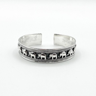 DSP กำไลเงินลายช้าง กำไลตอกลายสัตว์ กำไลเงินแท้ 925 : DSP Solid 925 Sterling Silver Cuff Bangle [GSPC0058]