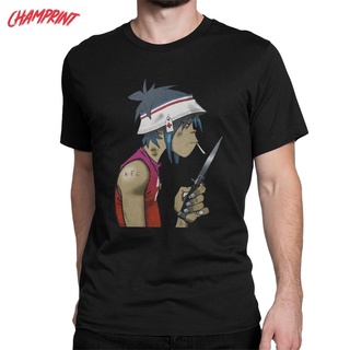 เสื้อยืดครอปเสื้อยืด ผ้าฝ้ายแท้ 100% พิมพ์ลายวงดนตรี Gorillaz Smoking สําหรับผู้ชายS-5XL