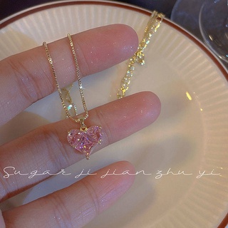 Ring Pink Love Accessories Design High -grade Collarbone Diamond Ring