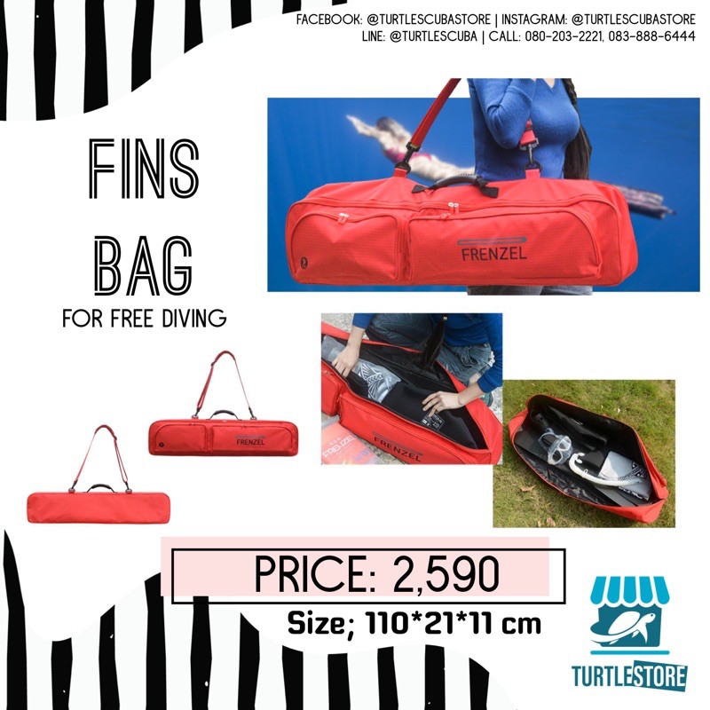 Fins Travel Bag กระเป๋าใส่ฟิน Freedive ใหญ่จุได้เยอะ สามารถใน่ฟินได้2คู่ มีรูสะเด็ดน้ำ 4 รู