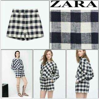 ZARA Plaid Shorts กางเกงขาสั้นลายสก๊อตสีสวย  กางเกงขาสั้น เอวสูง ลายสก็อต ผ้าเนื้อดี