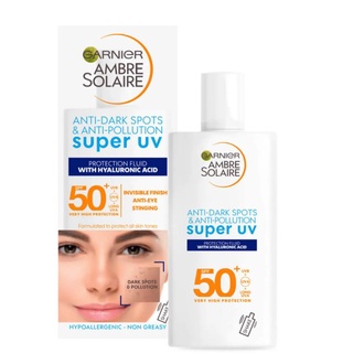 Garnier Ambre Solaire Anti-Dark Spots &amp; Anti-Pollution Super UV Protection Fluid SPF50+ กันแดด