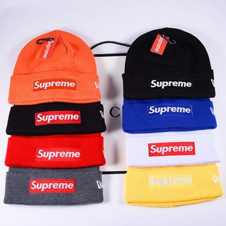 supreme หมวกบีนนี่ผ้าขนสัตว์สไตล์เกาหลีสำหรับผู้หญิงและผู้ชาย