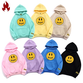 HOTMAN Drew House เสื้อสเวตเตอร์มีฮู้ดพิมพ์ลายยิ้มสำหรับผู้ชายสำหรับผู้ชายและผู้หญิง