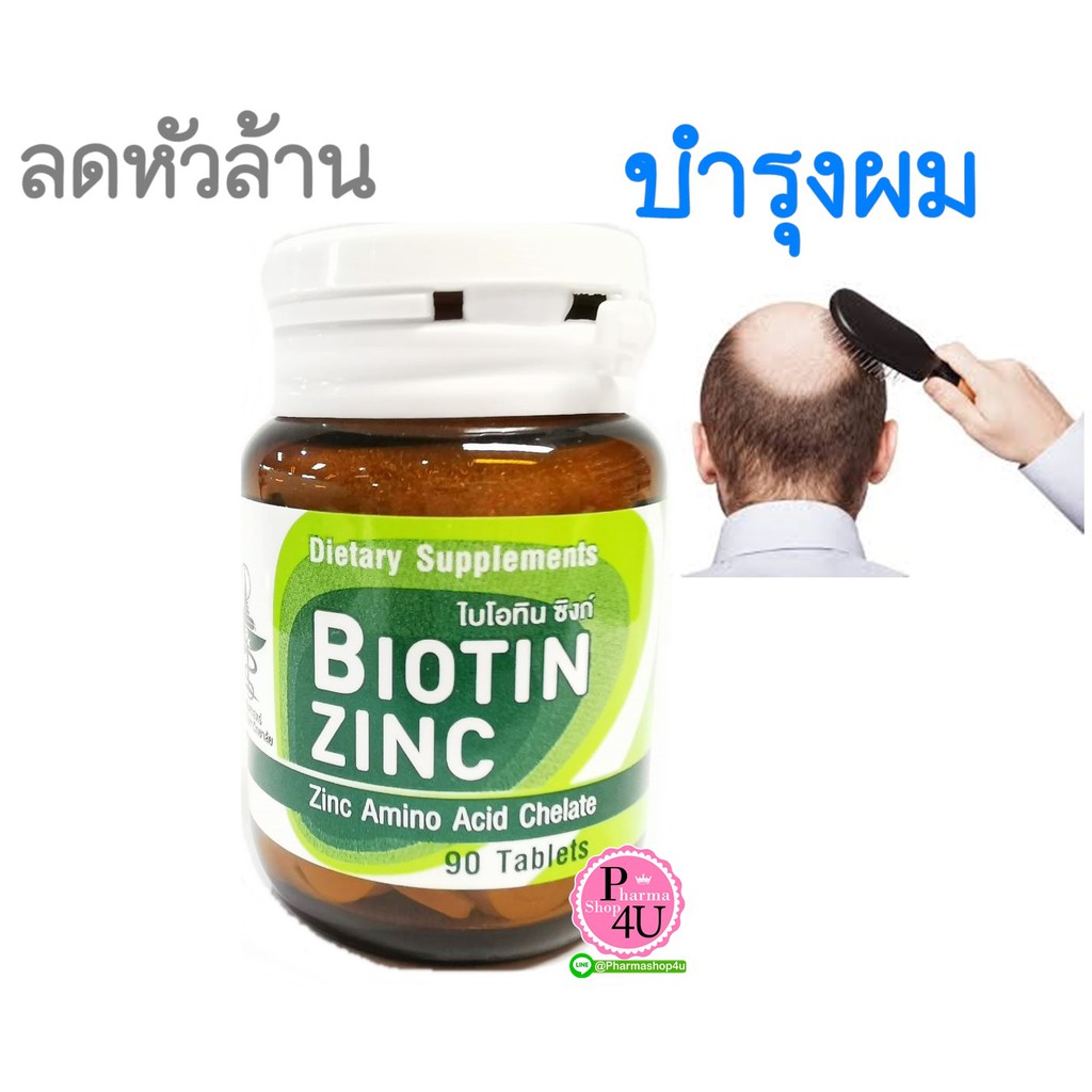 Biotin Zinc คณะเภสัช จุฬา 90 เม็ด ไบโอทิน ซิงก์ ผม ขน ผิว เล็บ