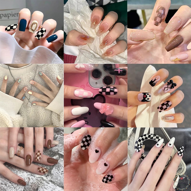 BLNAIL เล็บปลอมสําเร็จรูป หัวแหลมยาว สไตล์หวาน ของขวัญที่ดีที่สุด สําหรับตกแต่งเล็บ 24 ชิ้น