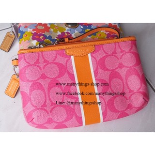 Coach Signature Stripe coated canvas medium Wristlet F51597 สี pink/orange