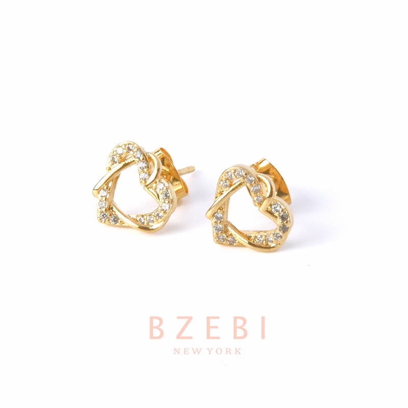 BZEBI ต่างหู เงิน แฟชั่น ทองแท้ หัวใจ คริสตัล ทอง เกาหลี มินิมอล ทองคำ 18k สําหรับผู้หญิง 93e