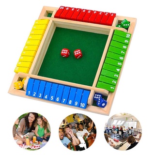 Shut The Box Dice Game Wooden Board Dice Game a Classic 4 Sided Family Math Game with 10 Dices for 2-4 Players