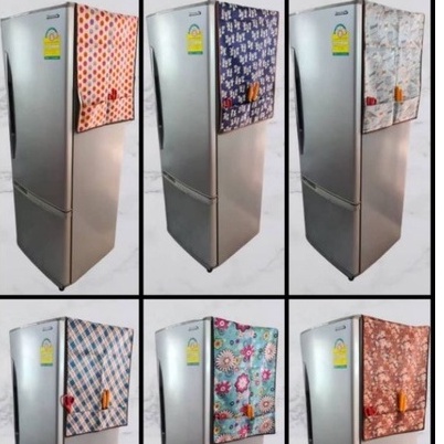 ผ้าคลุมตู้เย็นยางพารา เย็บกุ๊นขอบรอบผืน มีกระเป๋าเก็บของ4ช่อง ยาว170 ×กว้าง50ซม. กันฝุ่น กันน้ำ100%