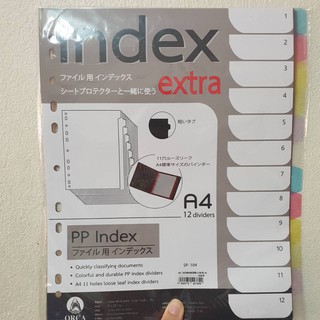 อินเด็กซ์พลาสติกไส้แฟ้ม 12 ช่อง คละสี ออร์ก้า SP-104 Index Plastic 12-file assorted colors. Orka SP-104