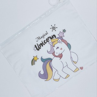 กระเป๋าสีขาวขุ่น ซิบล็อค ยูนิคอร์น เห็นด้านใน Unicorn transparent zip lock bag