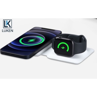 Luken ใหม่ แท้ แท่นชาร์จแม่เหล็กไร้สาย 15W2 in 1 ปลอดภัย สําหรับ Ip13 12 AirPo Ap Watch2 3 4 5 6