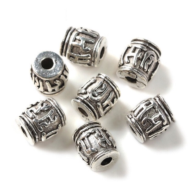 ลูกปัดเงินทิเบตทรงกระบอกขนาด 10mm กระบอก10