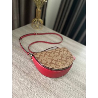 (ผ่อน0%) กระเป๋าสะพายข้าง ELLEN CROSSBODY IN SIGNATURE CANVAS (COACH C1430) IM/KHAKI/1941 RED ลายซี สีแดง