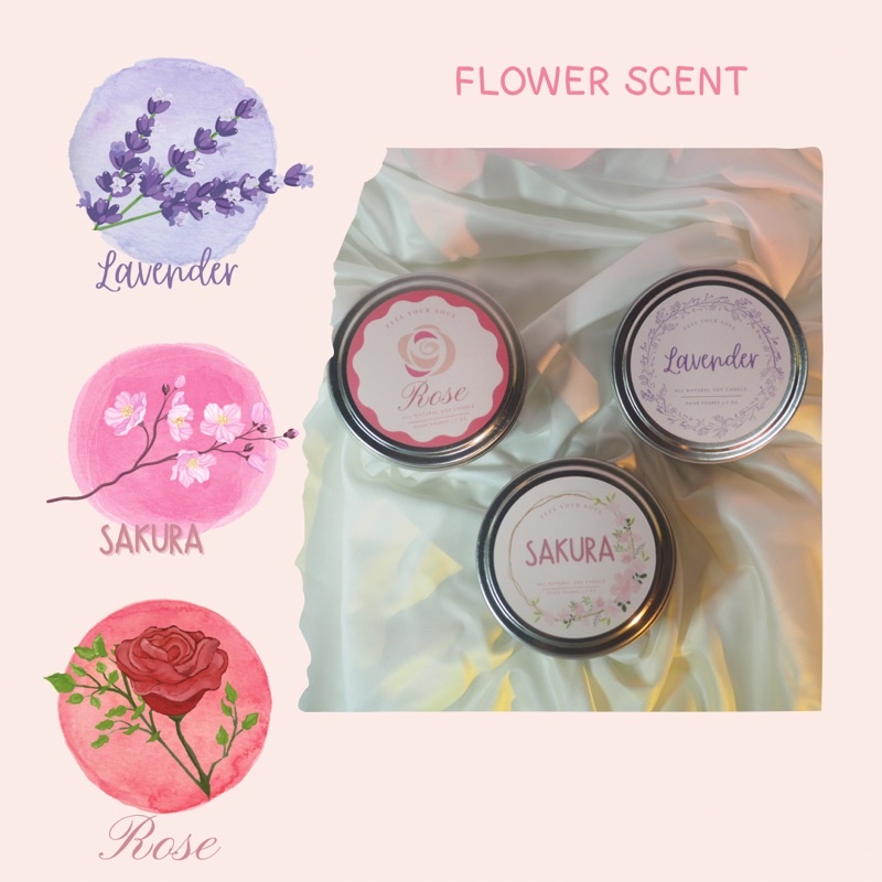 Soy candle 🌹Flower scent🌸 collection เทียนหอมดอกไม้แท้ 🌹🌹หอมมากกก🌸🌸