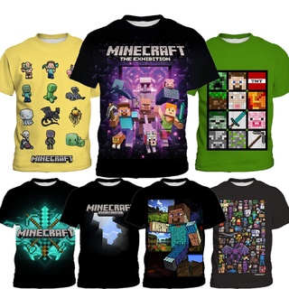 เสื้อยืดลําลอง พิมพ์ลาย Minecraft แฟชั่นสําหรับเด็กผู้ชาย และเด็กผู้หญิง เหมาะกับงานปาร์ตี้