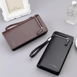 Ruyuan พรีเมี่ยมกระเป๋าถือกระเป๋าสตางค์หนัง Pu ยาวชาย รุ่น R-01028（สีดำ）