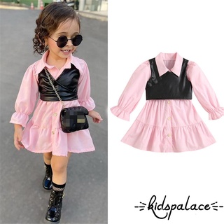 ชุดมินิเดรสแขนยาว คอปก สีพื้น สําหรับเด็กผู้หญิง ใส่เล่นบาร์บีคิว