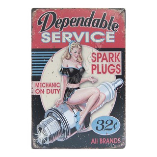 ป้ายสังกะสีวินเทจ Dependable Service Spark Plugs