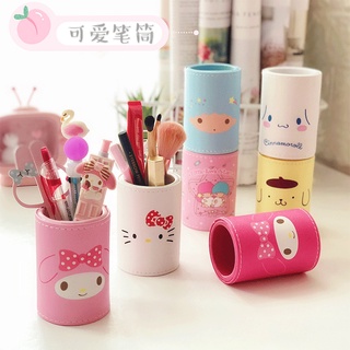 กล่องเก็บปากกา แบบหนัง ลาย Hello Kitty สีชมพู แบบสร้างสรรค์ สําหรับตกแต่งโต๊ะ