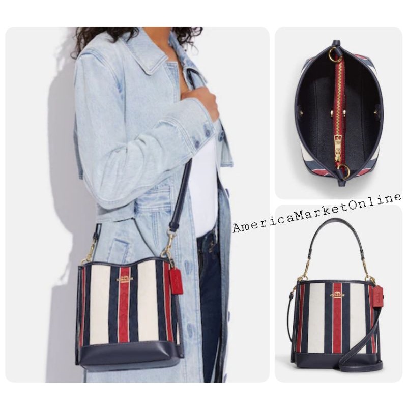 กระเป๋า COACH/Mollie Bucket Bag 22 Signature Jacquard With Stripes Chalk Multi ( COACH CA178 )