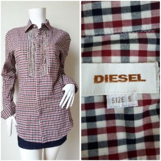 DIESEL เสื้อเชิ้ต ลายตาราง ผ้าคอตตอน ไม่ยืด Size S รอบอก  38 นิ้วค่ะ