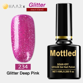 ยาทาเล็บ เจล Gel Nail Polish HAAR x Mottled Glister Tone โทน กลีสเตอร์ กากเพชร สี เงิน ทอง ชมพู แดง น้ำเงิน เขียว ฟ้า...