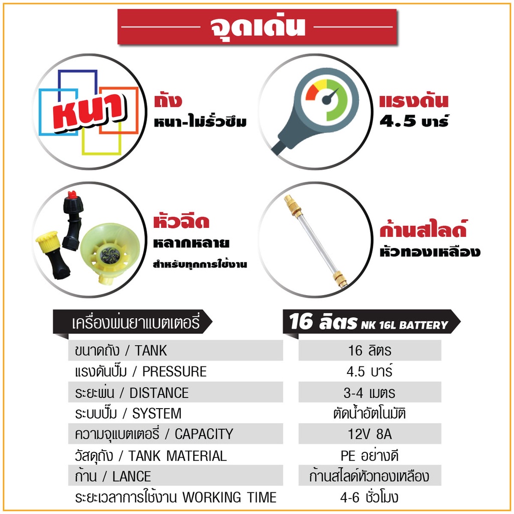 เครื่องพ่นยา แบตเตอรี่ นากาชิ 16 ลิตร 20 ลิตร หัวพ่นทองเหลือง ถังพ่นยา Nakashi ราคา ถูกที่สุด ดีลบีเคเค แกลเลอรีภาพที่ 2