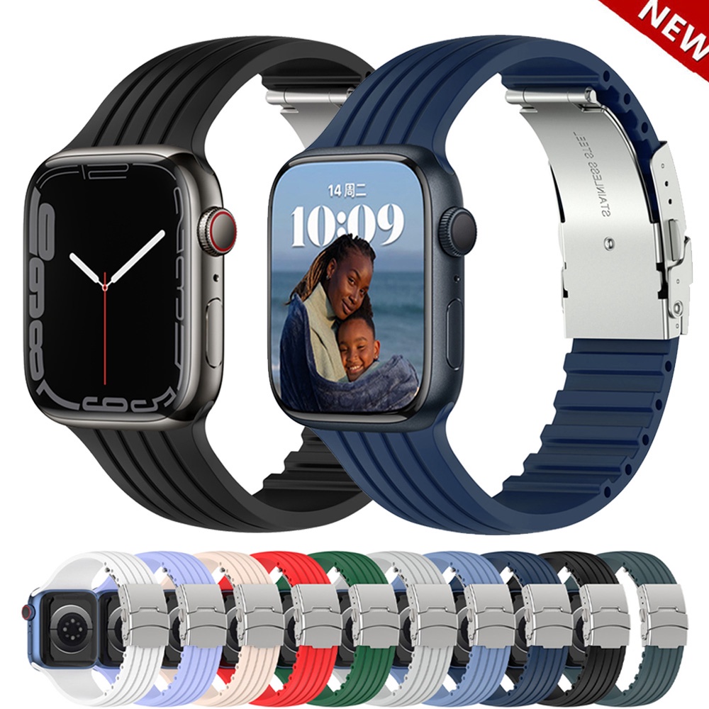 สายนาฬิกาข้อมือซิลิโคน สําหรับ iwatch band 45 มม. 41 มม. 44 มม. 40 มม. 42 มม. 38 มม. 45 มม. iWatch series 8 7 3 4 5 6 se