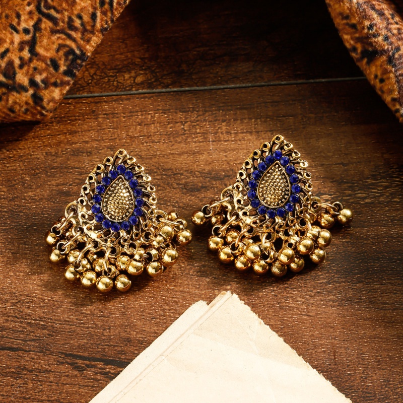 คลาสสิก Retro คริสตัลที่มีสีสัน Water Drop ต่างหูอินเดีย Bijoux Vintage Bollywood ลูกปัดพู่ต่างหูผู้หญิงเครื่องประดับ