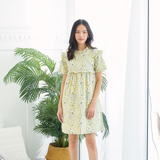 Pure Moms &amp; Kids เดรสให้นม Victoria Ruffle-Neck Dress: Green Tea