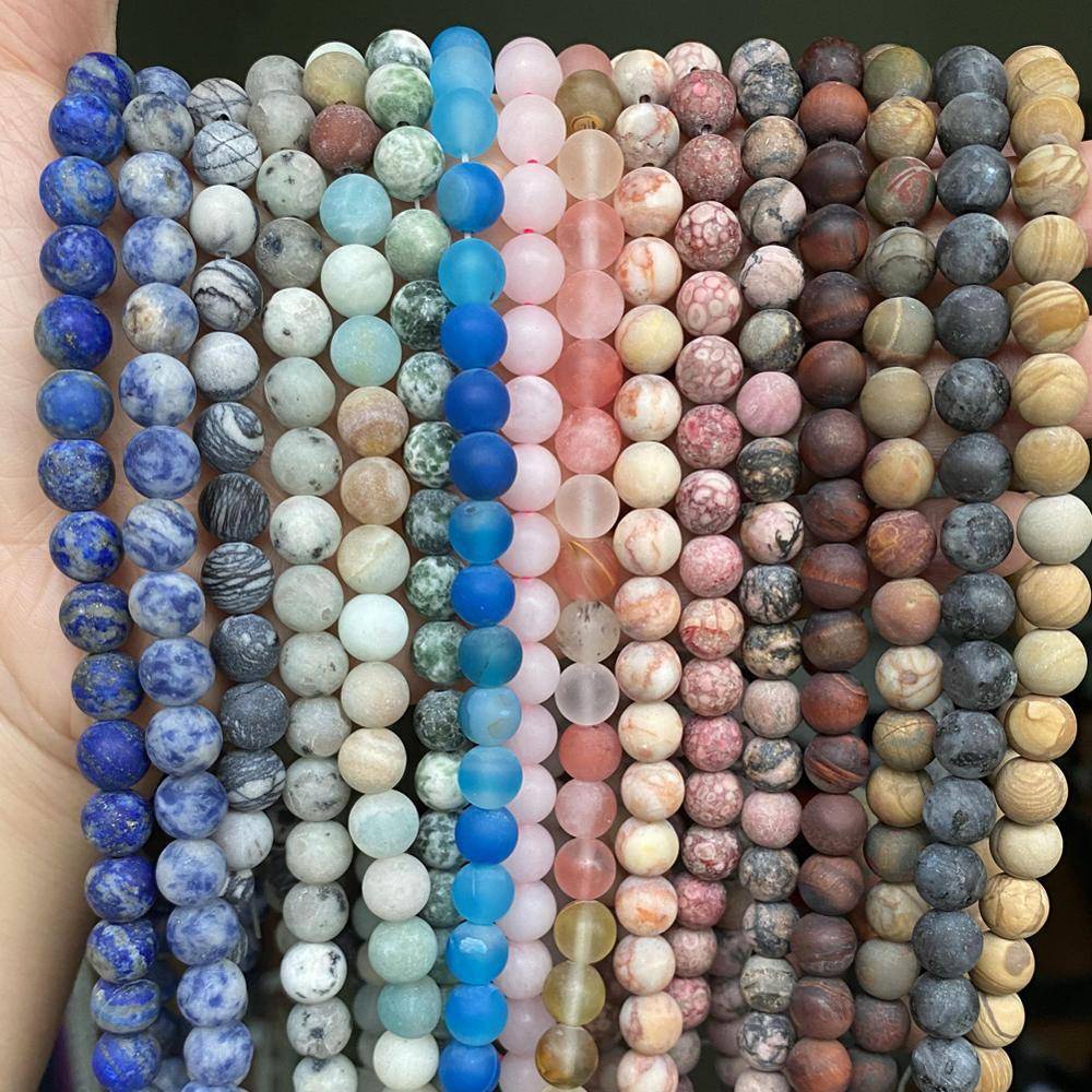 ธรรมชาติ Matte Jaspers Frosted Amazonite Agates หยกควอตซ์ Turquoises หินรอบ Spacer ลูกปัดสําหรับเครื่องประดับทํา