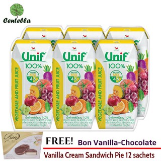 Unif VEGETABLE MIXED 100% 200 ml x6 pc Free Bon Vanilla-Chocolate Vanilla Cream Sandwich Pie 12 sachets 240 gram