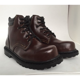 รองเท้าหนังหัวเหล็ก หุ้มข้อ สีน้ำตาล Safety (size38-47) สป๊องตาล